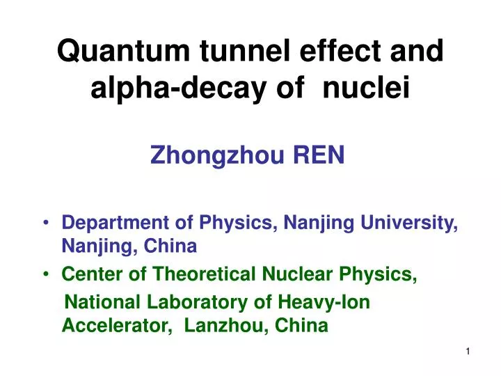 quantum tunnel effect and alpha decay of nuclei n.