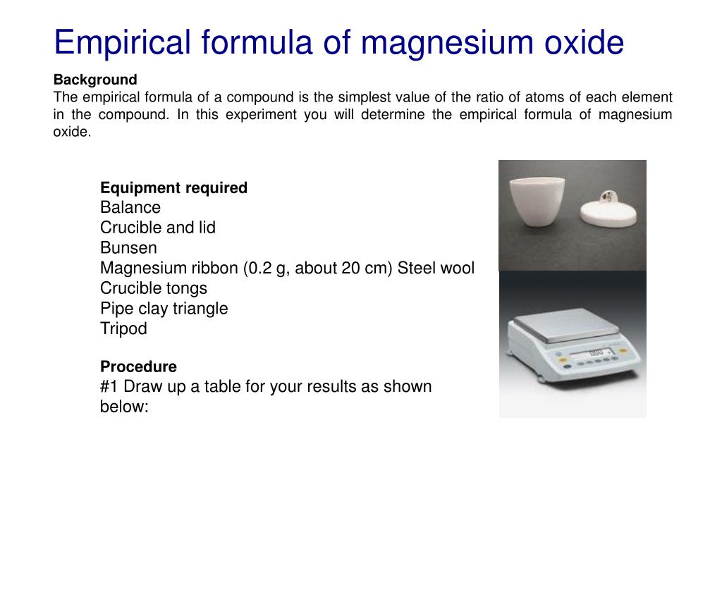 hypothesis for empirical formula of magnesium oxide