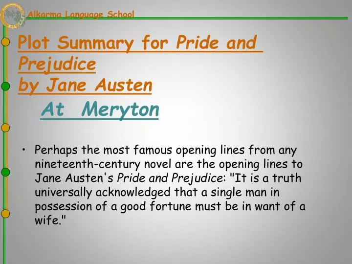 PPT - Plot Summary for Pride and Prejudice by Jane Austen At Meryton  PowerPoint Presentation - ID:549084