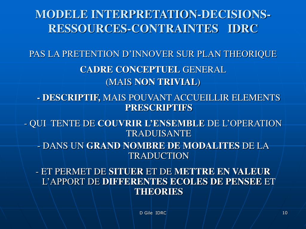 PPT - LE MODELE IDRC DE LA TRADUCTION Daniel Gile ESIT – Université ...