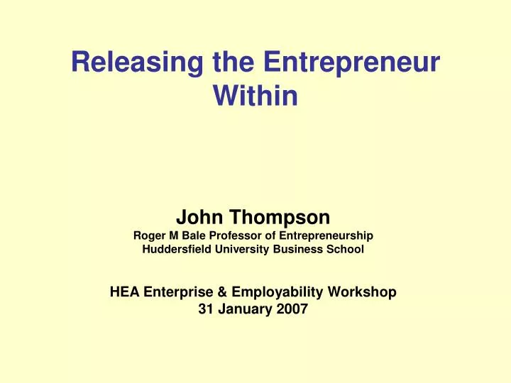 releasing the entrepreneur within n.