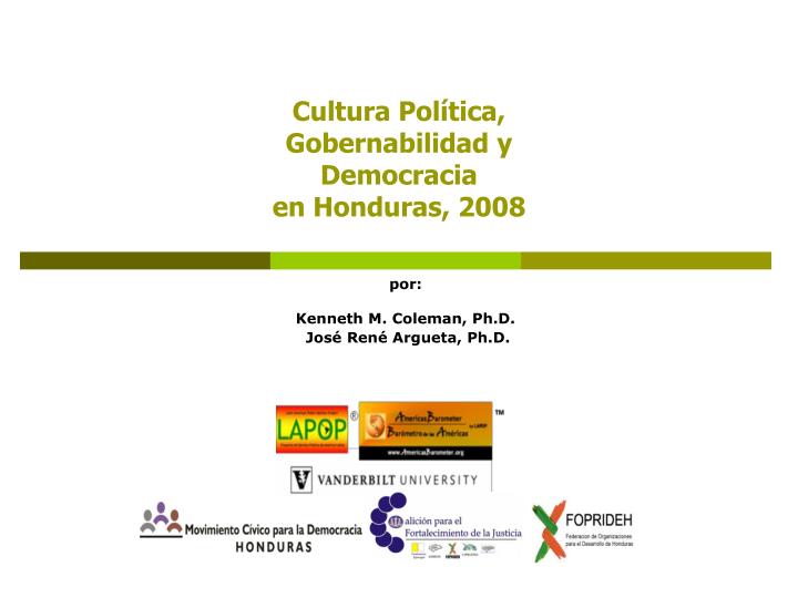 cultura pol tica gobernabilidad y democracia en honduras 2008 n.