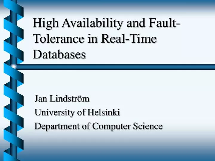 high availability and fault tolerance in real time databases n.