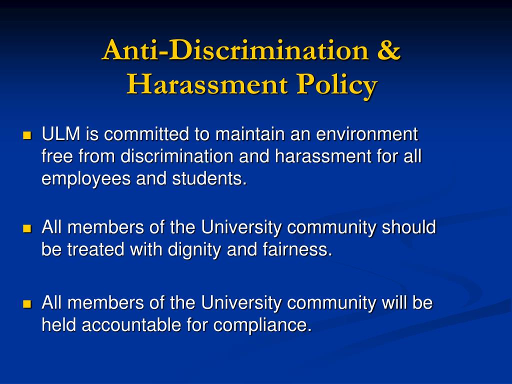 Ppt Anti Discrimination And Harassment Policy Powerpoint Presentation