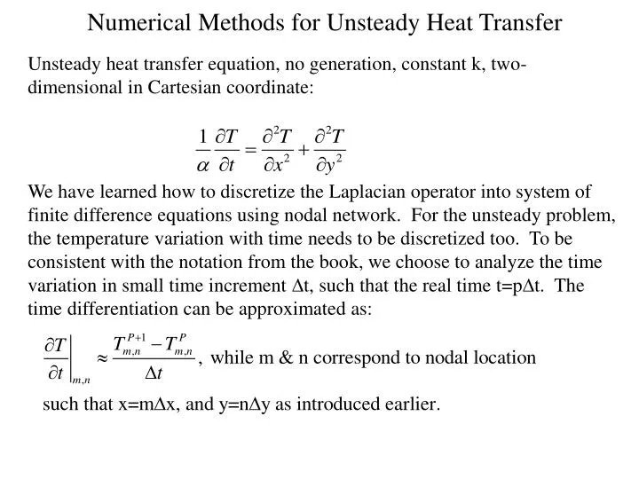 numerical methods for unsteady heat transfer n.