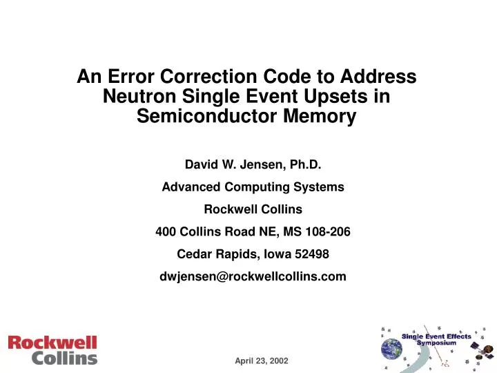 PPT An Error Correction Code to Address Neutron Single Event Upsets