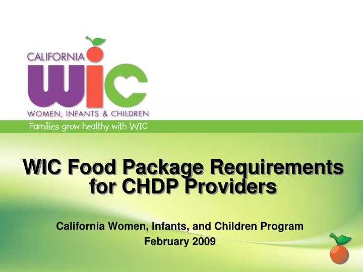 PPT WIC Food Package Requirements for CHDP Providers PowerPoint