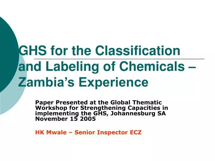 ghs for the classification and labeling of chemicals zambia s experience n.