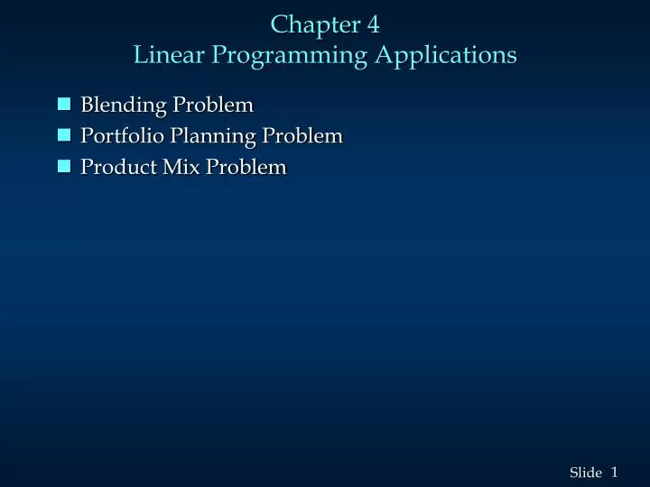 PPT - Chapter 4 Linear Programming Applications PowerPoint Presentation ...