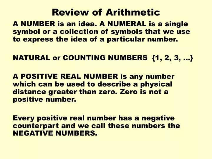 review of arithmetic n.