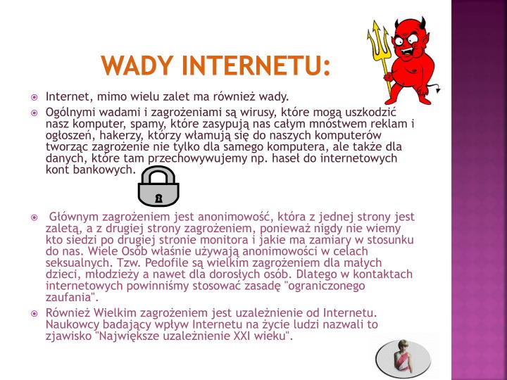 Nauczanie Przez Internet Wady I Zalety PPT - Wady i zalety Internetu PowerPoint Presentation - ID:590531