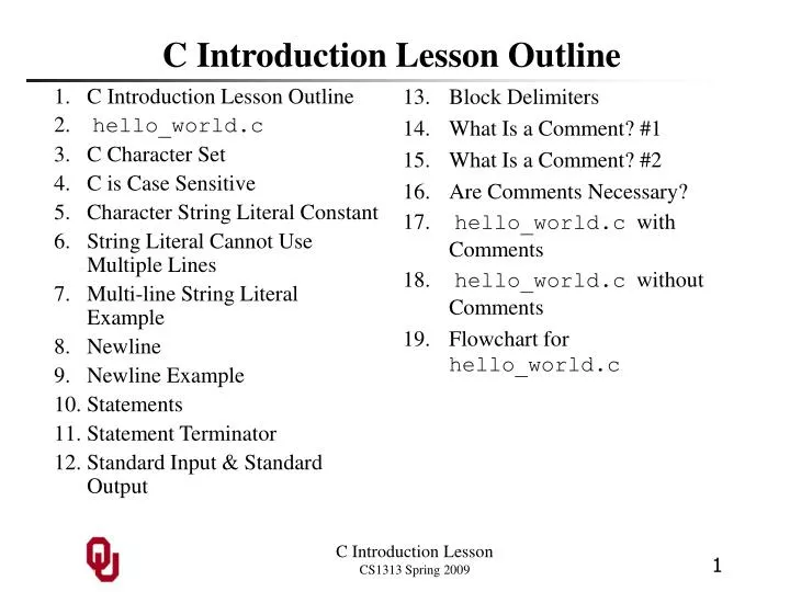 c introduction lesson outline n.