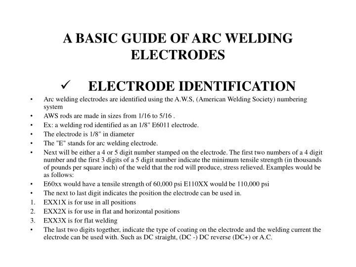 a basic guide of arc welding electrodes n.