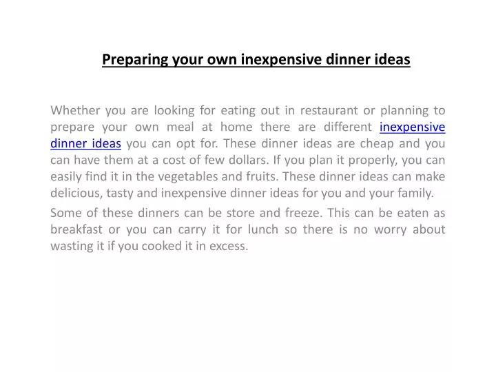 preparing your own inexpensive dinner ideas n.