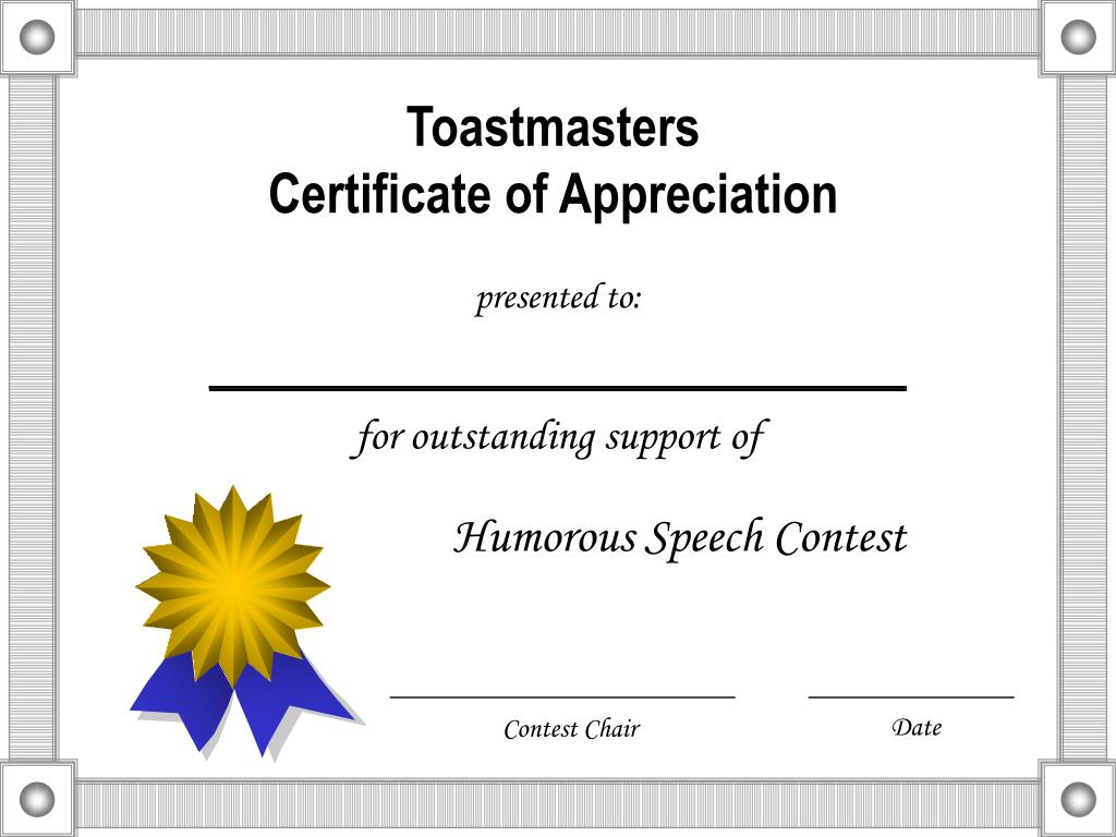 PPT - Toastmasters Certificate of Appreciation PowerPoint With Regard To Certificate Of Participation Template Ppt