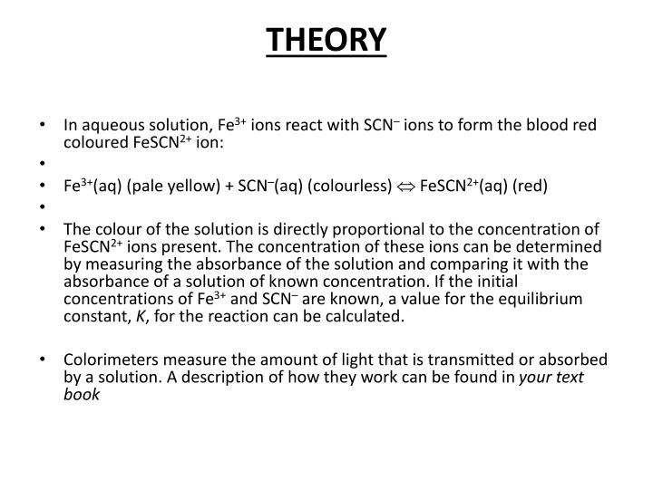 PPT Experiment 22 Colorimetric determination of an equilibrium constant PowerPoint