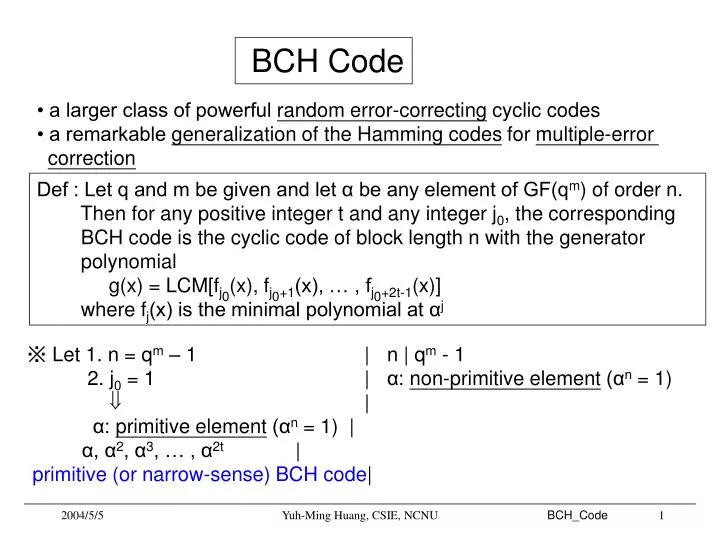 PPT - BCH Code PowerPoint Presentation, free download - ID:601518