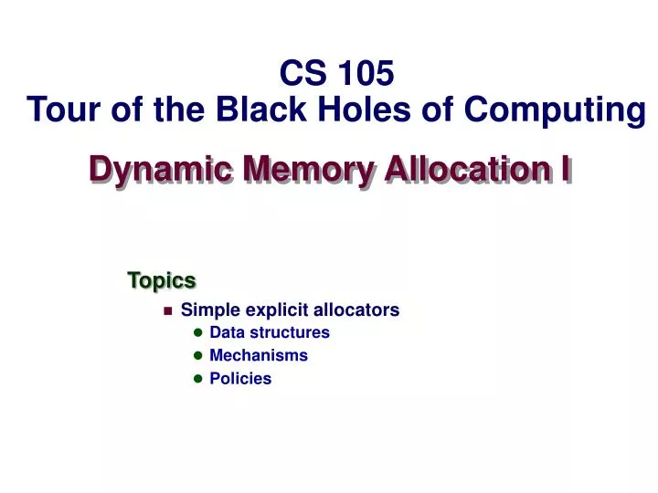 PPT Dynamic Memory Allocation I PowerPoint Presentation, free