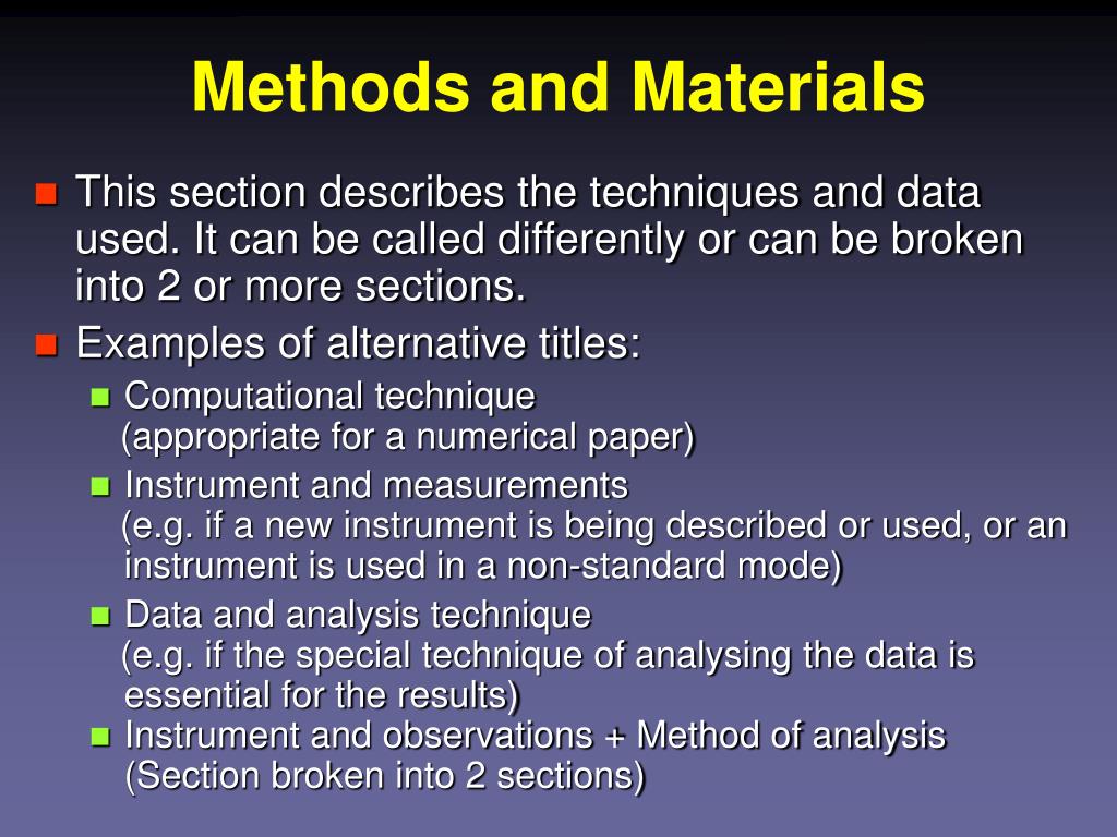 material and methods for research paper