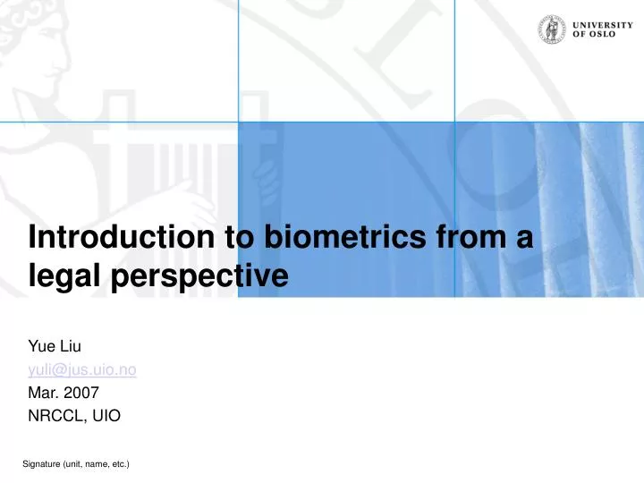 introduction to biometrics from a legal perspective n.