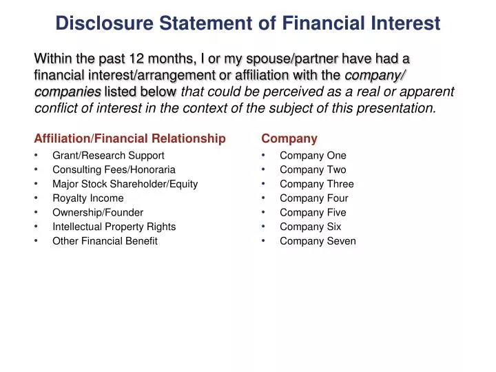 PPT - Disclosure Statement of Financial Interest PowerPoint ...