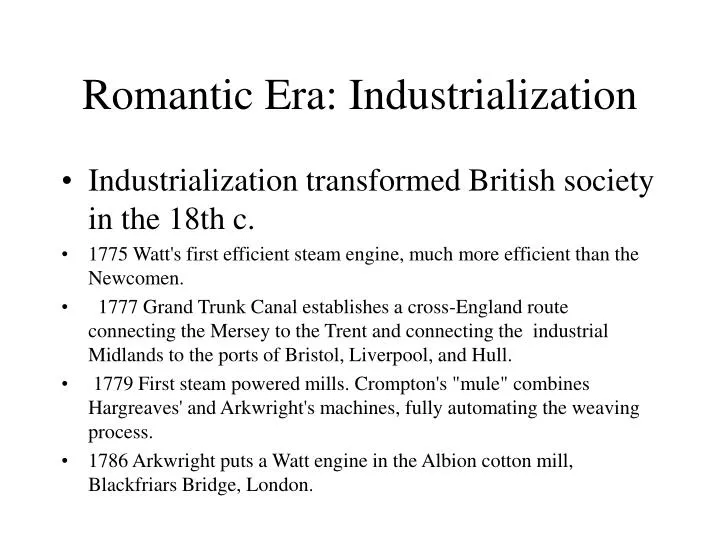 romantic era industrialization n.