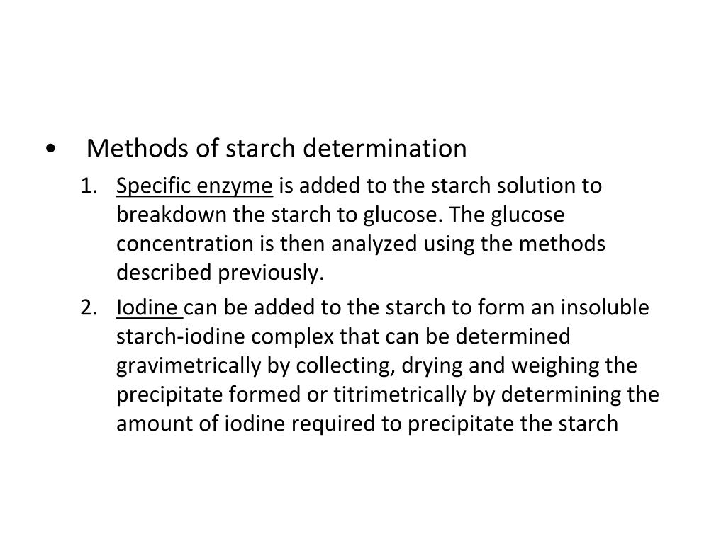 Method of determination. Starch Analysis. The category of article determination.
