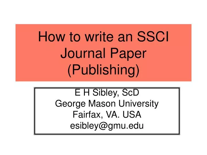 PPT How to write an SSCI Journal Paper (Publishing) PowerPoint