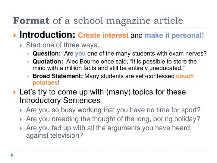 school magazine article sample