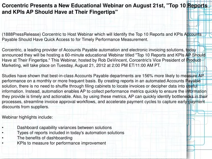 PPT Corcentric Presents A New Educational Webinar On August 21st 