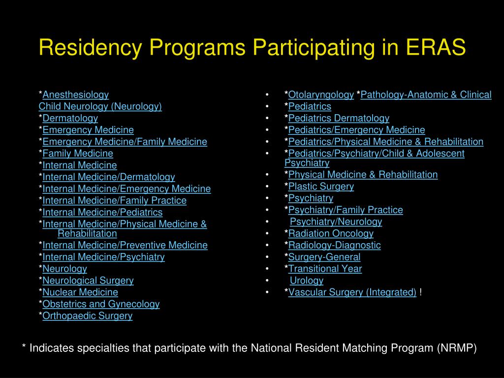 Eras List Of Participating Programs