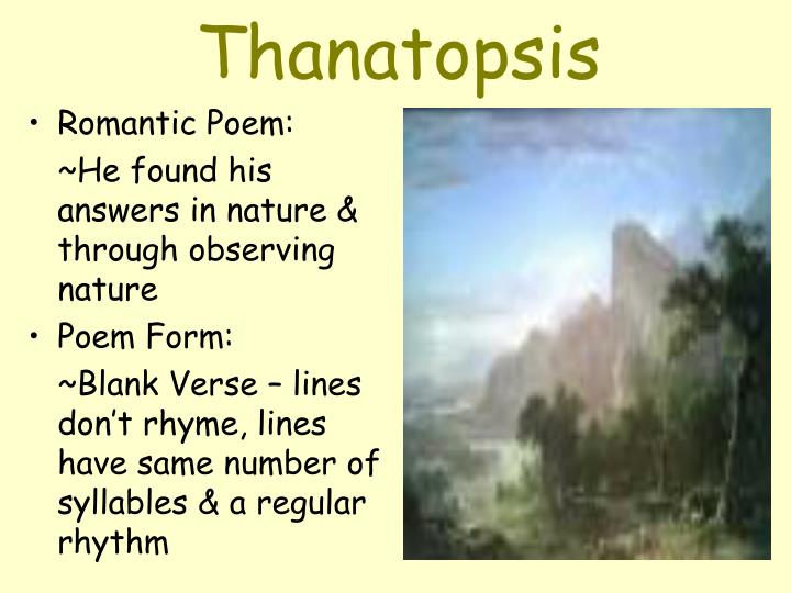 how to become one with the earth in thanatopsis by william cullen bryant Earth, that nourished thee, shall claim thy growth, to be resolve to earth again, and, lost each human trace summary of the poem thanatopsis by william cullen bryant poem help for my final thanatopsis - william cullen bryant. how to become one with the earth in thanatopsis by william cullen bryant Earth, that nourished thee, shall claim thy growth, to be resolve to earth again, and, lost each human trace summary of the poem thanatopsis by william cullen bryant poem help for my final thanatopsis - william cullen bryant.