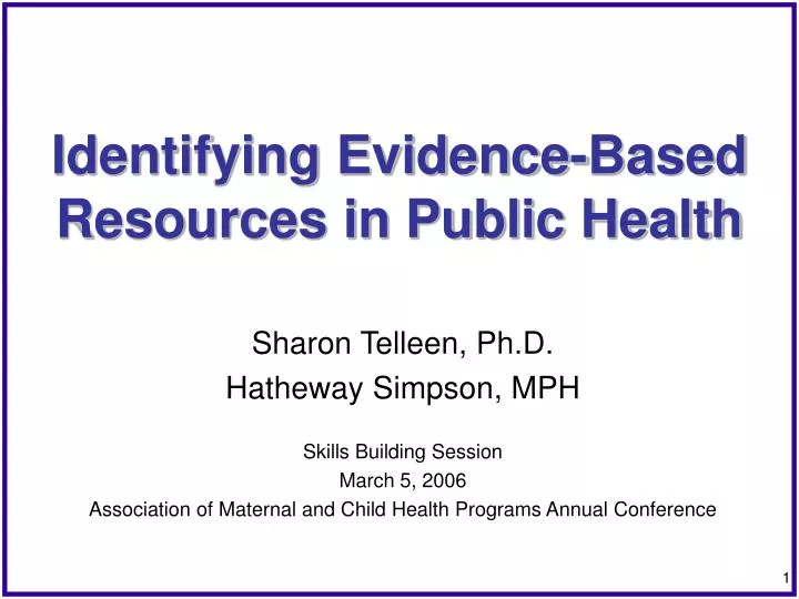 identifying evidence based resources in public health n.