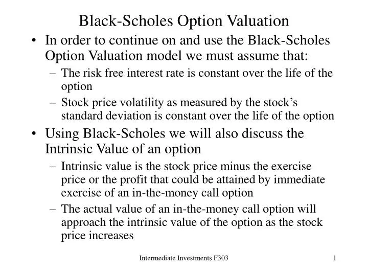 Valuation of stock options black scholes