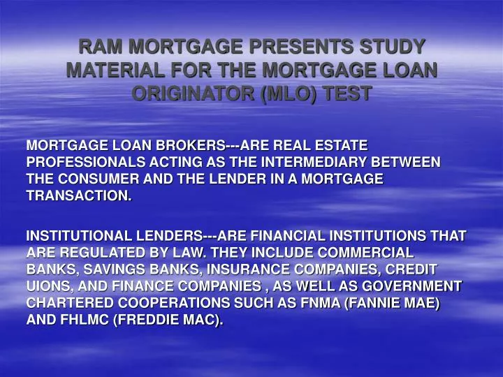 ram mortgage presents study material for the mortgage loan originator mlo test n.