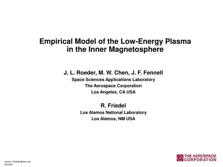 empirical model of the low energy plasma in the inner magnetosphere n.