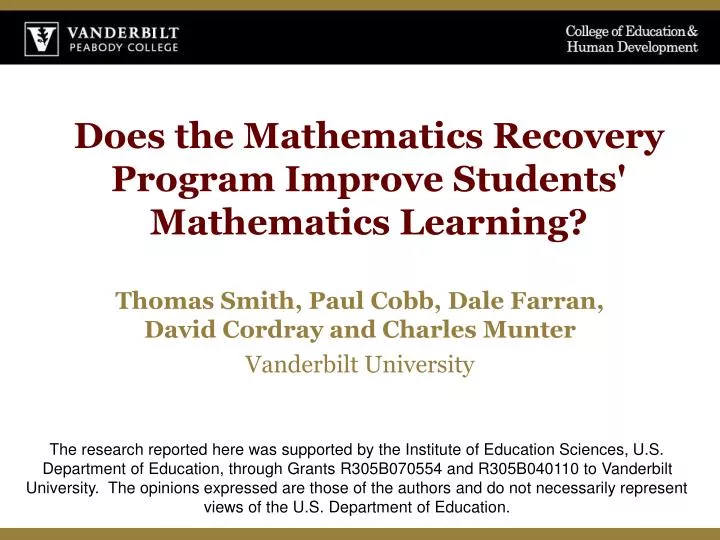 does the mathematics recovery program improve students mathematics learning n.