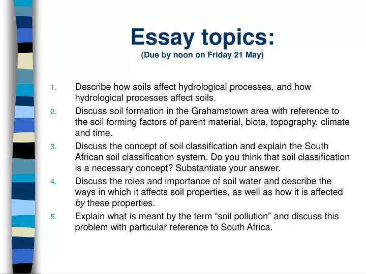 essay topics due by noon on friday 21 may n.