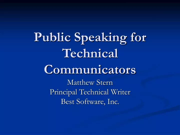 public speaking for technical communicators n.