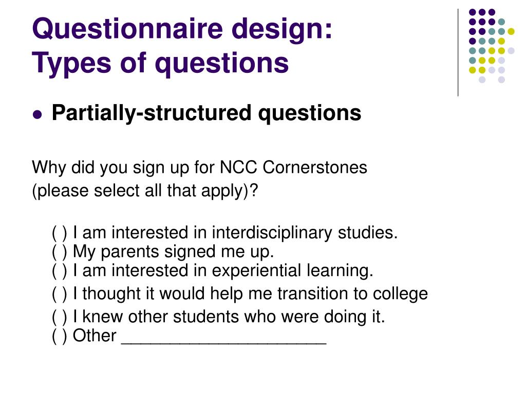 research question and questionnaire