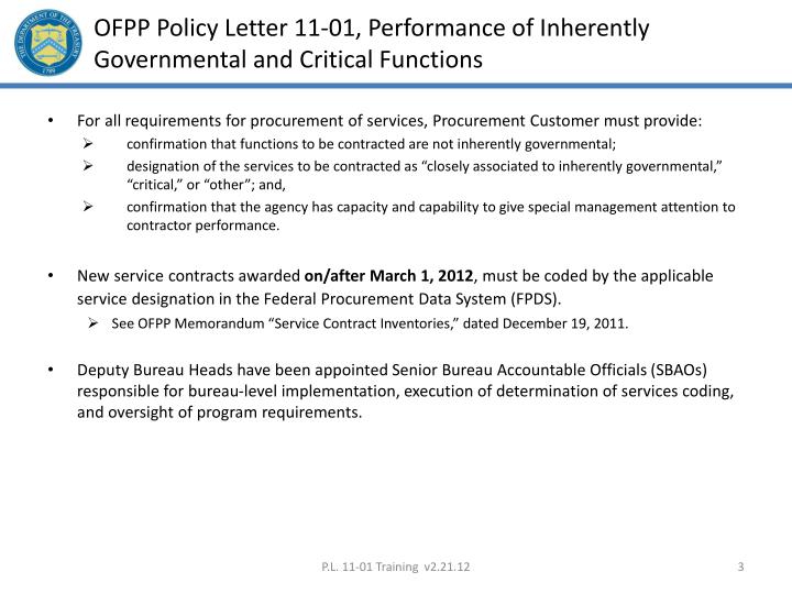 ppt implementation of ofpp policy letter 11 01 performance of ofpp policy letter 11 01