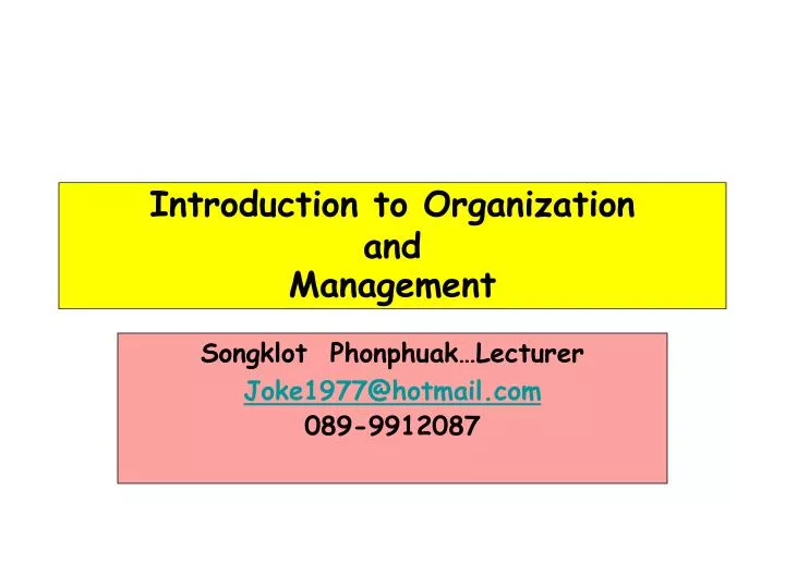introduction to organization and management n.