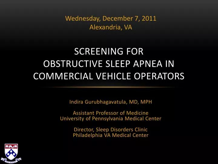 screening for obstructive sleep apnea in commercial vehicle operators n.