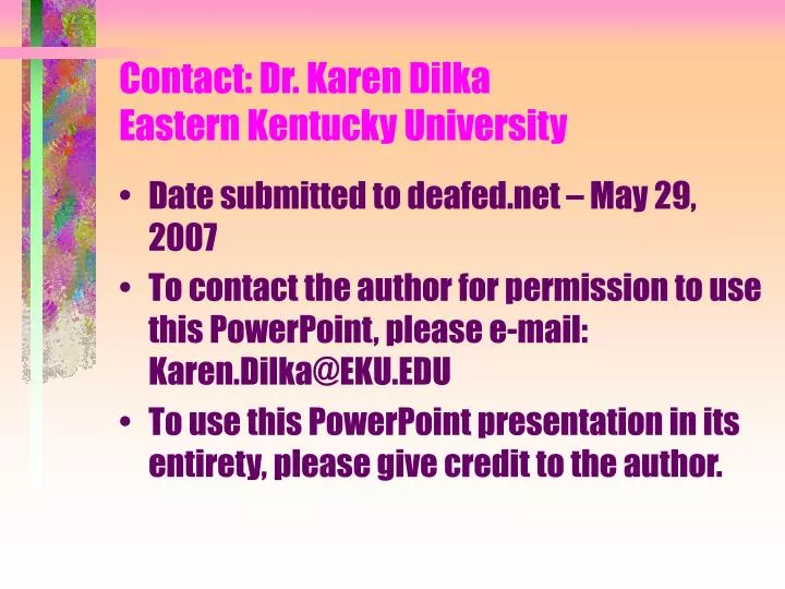 contact dr karen dilka eastern kentucky university n.