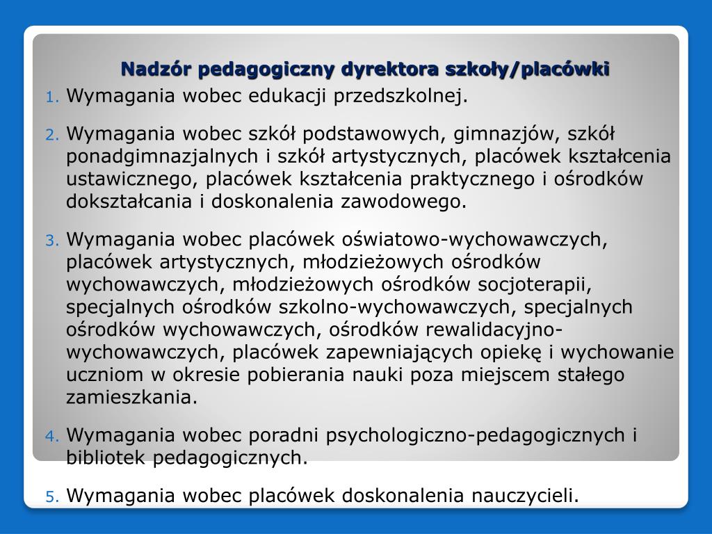 Plan Nadzoru Pedagogicznego Dyrektora Przedszkola Niepublicznego PPT - Nadzór pedagogiczny dyrektora szkoły/placówki PowerPoint