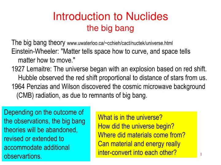 introduction to nuclides the big bang n.