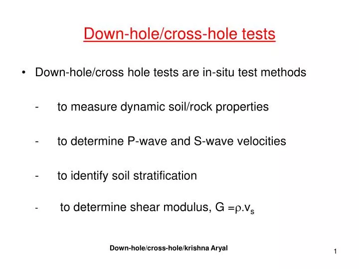 down hole cross hole tests n.