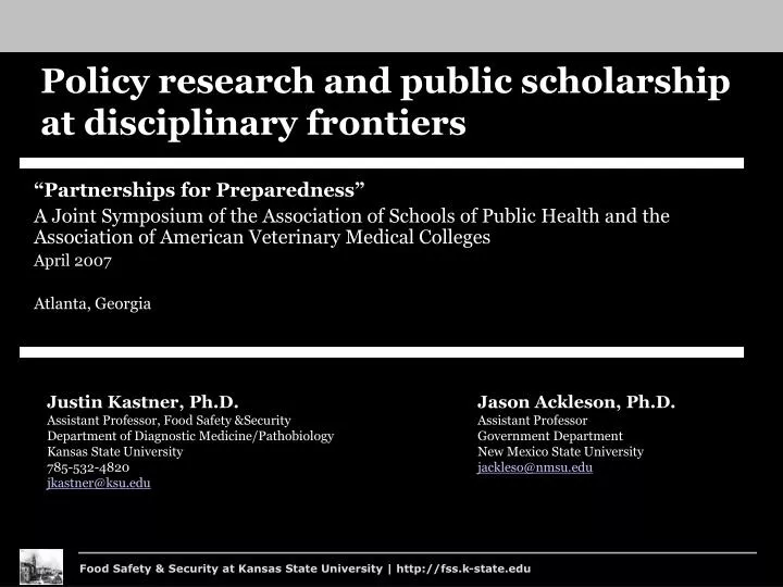 policy research and public scholarship at disciplinary frontiers n.