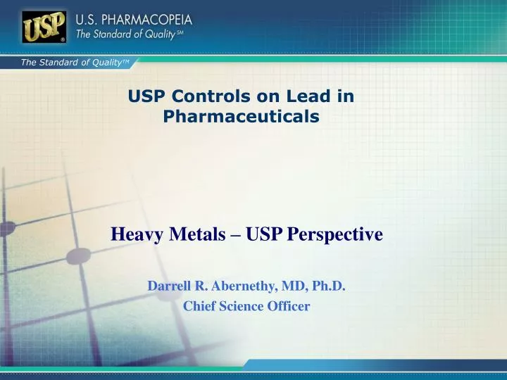 usp controls on lead in pharmaceuticals n.