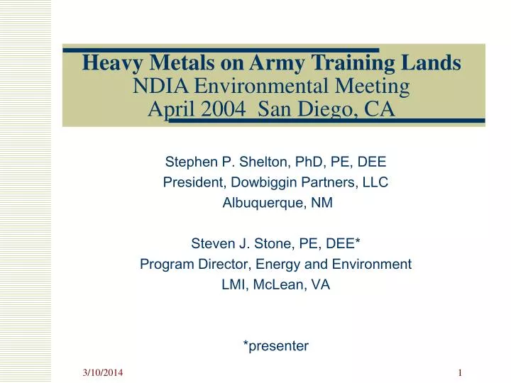 heavy metals on army training lands ndia environmental meeting april 2004 san diego ca n.